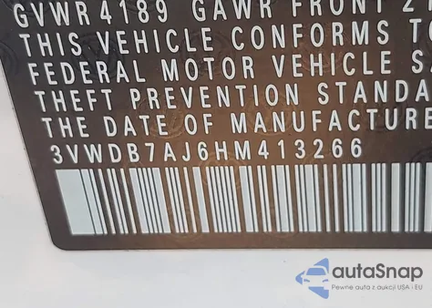 2017 Volkswagen Jetta 1.4T Se z USA, uszkodzony, nr VIN 3VWDB7AJ6HM413266